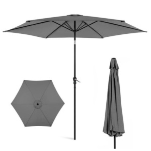 Outdoor Steel Market Patio Umbrella Decoration w/ Tilt, Crank Lift - 10ft, Gray