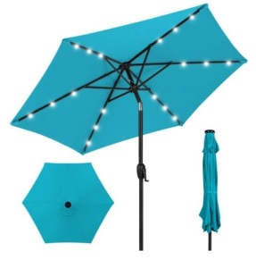 Outdoor Solar Patio Umbrella w/ Push Button Tilt, Crank Lift - 7.5ft, Sky Blue