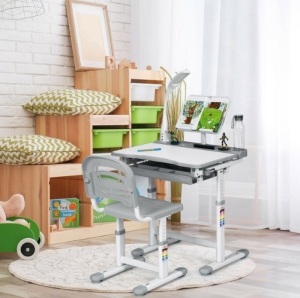 Adjustable Kids Desk Chair Set With Lamp And Bookstand-Gray, Appears New, Retail $150.42