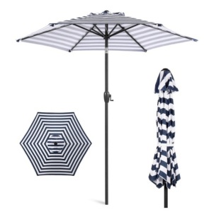 Outdoor Market Patio Umbrella w/ Push Button Tilt, Crank Lift - 7.5ft, Navy Stripe