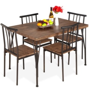 5-Piece Modern Metal and Wood Dining Table Furniture Set w/ 4 Chairs, Drift Brown