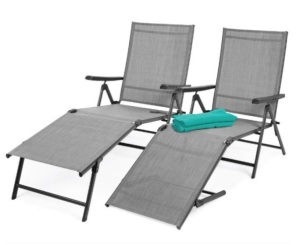 Set of 2 Outdoor Patio Chaise Recliner Lounge Chairs w/ Rust-Resistant Frame, Gray