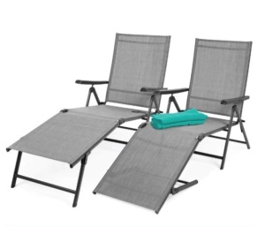 Set of 2 Outdoor Patio Chaise Recliner Lounge Chairs w/ Rust-Resistant Frame, Appears New, Retail $159.99