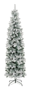 Snow Flocked Artificial Pencil Christmas Tree w/ Stand, 7.5ft