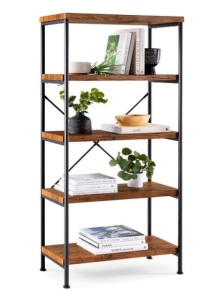 5-Tier Industrial Bookshelf w/ Metal Frame, Wood Shelves, Brown