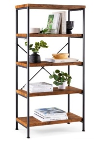 5-Tier Industrial Bookshelf w/ Metal Frame, Wood Shelves, Brown