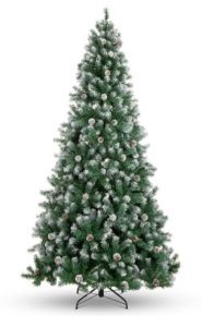 Pre-Decorated Christmas Tree w/ Pine Cones, Flocked Branch Tips, 7.5ft