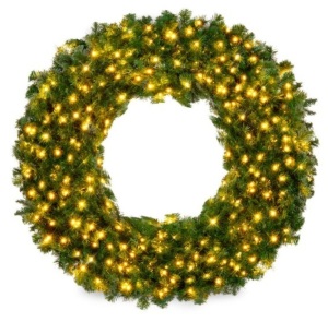 Pre-Lit Artificial Fir Christmas Wreath w/ LED Lights, Plug-In, PVC Tips, 48in