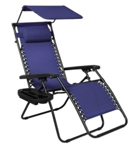 Folding Zero Gravity Recliner Patio Lounge Chair w/ Canopy, Side Tray, Navy Blue