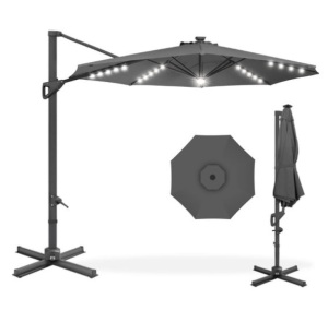 360-Degree Solar LED Cantilever Offset Patio Umbrella w/ Tilt - 10ft, Gray