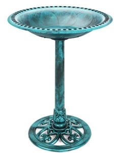 Vintage Outdoor Garden Bird Bath w/ Fleur-de-Lis Accents, Green