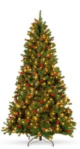 Pre-Lit Pre-Decorated Spruce Christmas Tree w/ Pine Cones, Berries, 6ft