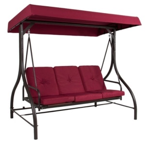 3-Seat Outdoor Canopy Swing Glider Furniture w/ Converting Flatbed Backrest, Burgundy