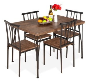 5-Piece Modern Metal and Wood Dining Table Furniture Set w/ 4 Chairs, Drift Brown