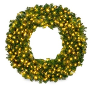 Pre-Lit Artificial Fir Christmas Wreath w/ LED Lights, Plug-In, PVC Tips, 48in