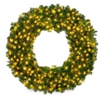 Pre-Lit Artificial Fir Christmas Wreath w/ LED Lights, Plug-In, PVC Tips, 48in