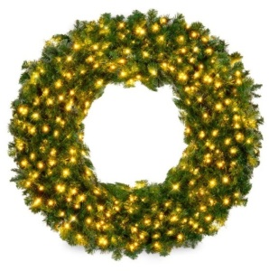 Pre-Lit Artificial Fir Christmas Wreath w/ LED Lights, Plug-In, PVC Tips, 48in