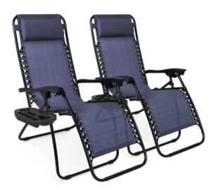 Set of 2 Adjustable Zero Gravity Patio Chair Recliners w/ Cup Holders, Blue