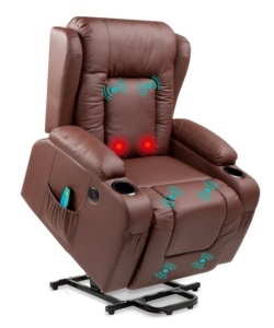 Electric Power Lift Recliner Massage Chair w/ Heat, USB Port, Cupholders, Brown