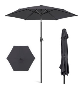 Outdoor Market Patio Umbrella w/ Push Button Tilt, Crank Lift - 7.5ft, Gray