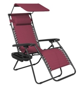 Folding Zero Gravity Recliner Patio Lounge Chair w/ Canopy, Side Tray, Burgundy