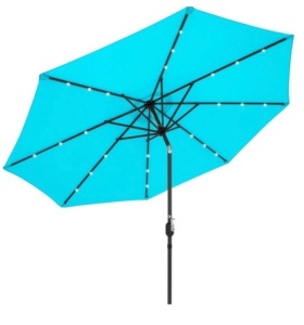 Solar LED Lighted Patio Umbrella w/ Tilt Adjustment, UV-Resistance - 10ft, Light Blue