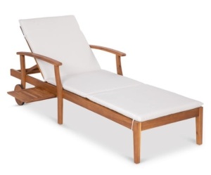 Adjustable Acacia Wood Chaise Lounge Chair w/ Side Table, Wheels - 79x26in, Cream