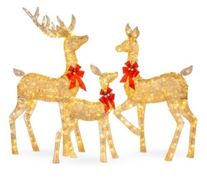 3-Piece Lighted Christmas Deer Set Outdoor Decor with LED Lights, Gold