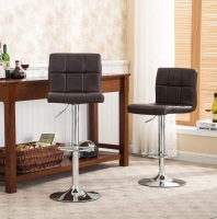 Roundhill Furniture Set of 2 Swivel Elegant Leather Modern Adjustable Hydraulic Barstools, Brown. New