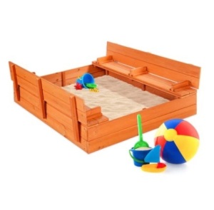 Kids Cedar Sandbox w/ Sand Screen, 2 Benches - 47x47in, Appears New