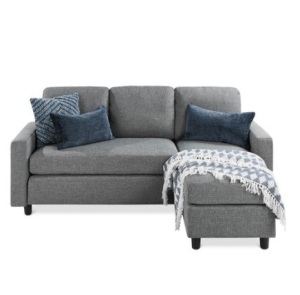 Linen Sectional Sofa Couch w/ Chaise Lounge, Reversible Ottoman Bench, Gray, Appears New