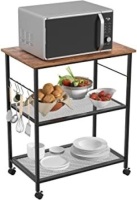 Homfio Kitchen Microwave Cart, 3-Tier&nbsp;with Wheels and 5 Hooks - Appears New