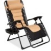Oversized Padded Zero Gravity Chair, Folding Recliner w/ Headrest, Side Tray, Tan/Black