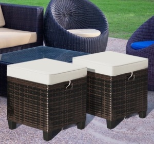 2PCS Patio Rattan Ottoman Cushioned Seat Foot Rest Coffee Table, Appears New, Retail $109.99