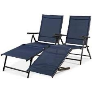 Set of 2 Outdoor Patio Chaise Recliner Lounge Chairs w/ Rust-Resistant Frame