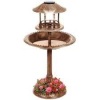 Solar Lighted Outdoor Pedestal Bird Bath w/ Planter, Decorative Bird Cage