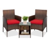 3-Piece Outdoor Patio Wicker Bistro Set w/ Side Storage Table, Appears New