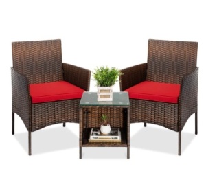 3-Piece Outdoor Patio Wicker Bistro Set w/ Side Storage Table, Appears New