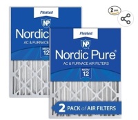 Nordic Pure 16x25x4 MERV 12 ,Nordic&nbsp;AC & FURNACE ,Pleated AC Furnace Air Filters 2&nbsp;Pack, Like New, Retail -$47.63