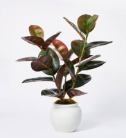 Lot of (2)&nbsp;6" x 4.5" Artificial Rubber Plant in Ceramic Pot Purple, Appears New