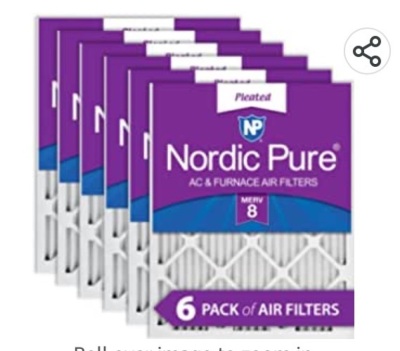 Nordic Pure 18x20x1 MERV 8 Pleated AC Furnace Air Filters 6 pack, Nordic Pure AC & FURNACE AIR FETERS, Like New, Retail - $47.74