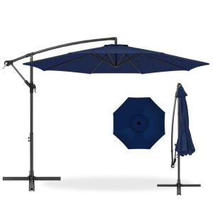 360-Degree Solar LED Cantilever Offset Patio Umbrella w/ Tilt - 10ft