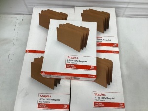 Lot of (5) Boxes Staples 3 Tab File Folders, Appears New