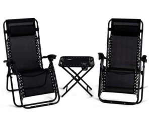 3-Piece Metal Folding Portable Zero Gravity Outdoor Lounge Chair in Black with Side Table, Appears New, Retail $229.41