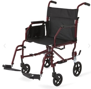 Medline, Ultralight Steel Transport Chair with Removable Wheels Red 1Ct, Like New, retail - $110.95