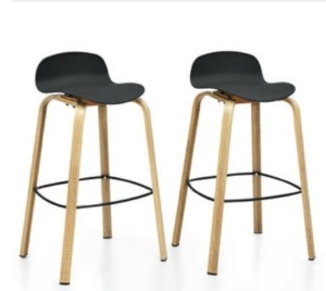 Modern Set of 2 Barstools 30inch Pub Chairs w/Low Back&Metal Legs Black, Appears New