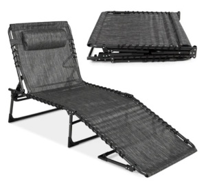 Portable Patio Chaise Lounge Chair Outdoor Recliner w/ Pillow, Appears New, Retail $89.99