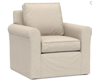 Cameron Roll Arm Armchair Slipcover, Textured Twill Khaki Like New, Retail -$869