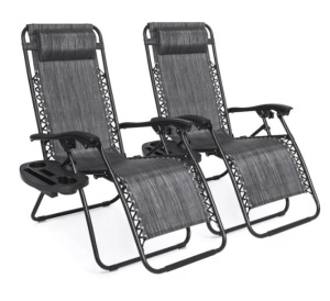 Set of 2 Adjustable Zero Gravity Patio Chair Recliners w/ Cup Holders, Appears New