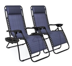 Set of 2 Adjustable Zero Gravity Patio Chair Recliners w/ Cup Holders, Appears New